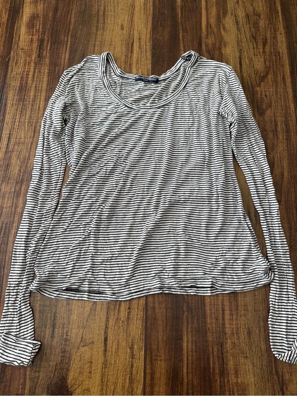 Brandy Melville Black & White Striped Scoop Neck Long Sleeve Tee